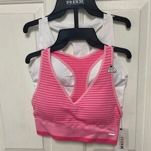 RBX Two-Pack Racerback Sports Bras in Pink Stripe and White